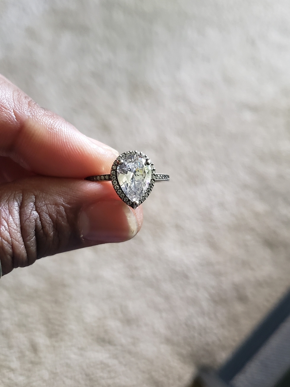 Pear Shaped Halo Solitaire Ring - Silver Clear Stone